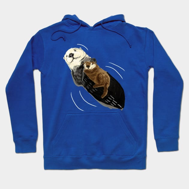 Sea otter with a cute baby Hoodie by belettelepink